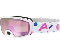 ALPINA SCARABEO JR. Q-LITE - Masque de ski OTG miroité pour enfants, confort optimal grâce au Comfort Frame, protection UV 100%, white-confetti matt