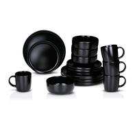 Alpina Service de table 16 pièces en grès – 4 personnes – Noir – Compatible lave-vaisselle