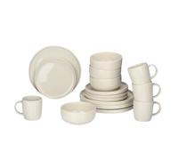 alpina Service de Table 16 Pièces - Ensemble de Vaisselle pour 4 Personnes - Vaisselle en Faïence - Assiettes à Petit Déjeuner, Assiettes à Dîner, Bols et Tasses - Crème