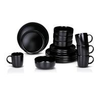 alpina Service de Table 16 Pièces - Ensemble de Vaisselle pour 4 Personnes - Vaisselle en Faïence - Assiettes à Petit Déjeuner, Assiettes à Dîner, Bols et Tasses - Noir
