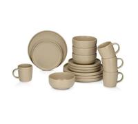 alpina Service de Table 16 Pièces Ensemble de Vaisselle pour 4 Personnes - Vaisselle en Faïence - Assiettes à Petit Déjeuner, Assiettes à Dîner, Bols et Tasses - Sable