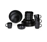 alpina Assiettes Service de Table 4 Personnes Vaisselle 16 Pièces - Service avec Assiettes à Petit Déjeuner, à Dîner, Bols et Tasses - Compatible Lave-Vaisselle - Noir