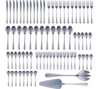 alpina Set de couverts 8 personnes - Set de couverts 75 pièces - Couteaux en acier inoxydable, cuillères, fourchettes, cuillères à café et fourchettes à gâteau - Pelle à tarte, fourchette à salade et
