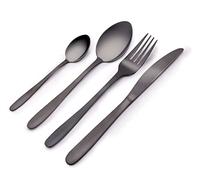 Alpina Set de couverts de table 16 pièces – acier inoxydable noir – lavable au lave‑vaisselle