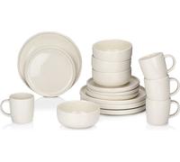 alpina Set de vaisselle 16Pièces - Set d'assiettes 4 personnes - Vaisselle en grès - Assiettes petit déjeuner, assiettes à soupe, bols et tasses - Résistant au micro-ondes et au lave-vaisselle - Crème