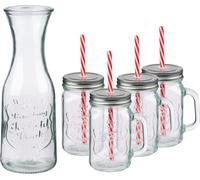 alpina Set de verres 6 pièces avec carafe - Verres à eau et à boissons - Set de 4 verres à eau avec couvercle - Style Mason Jar - Carafe en verre 1L