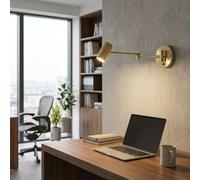 Alpinaluz Aplique Mural avec Interrupteur Intégré, Bras Extensible Horizontal et Tête Orientable à 350°, Douille E27, Design Moderne en Fer Doré pour Chambre et Coin Lecture Intérieur