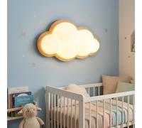 Alpinaluz Applique LED Enfant Nuage 3D avec Base en Fer Imitation Bois et Abat-jour en Polycarbonate Blanc, Lumière Intégrée 12W CCT Tricolore pour Chambres d’Enfants et Ambiances Modernes