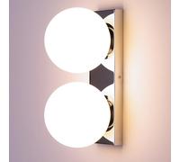Alpinaluz Applique murale avec 2 boules en verre opaque Ø150 mm - Base rectangulaire métallique chromée - Style moderne décoratif - Culot E27 - Lumière double pour intérieur