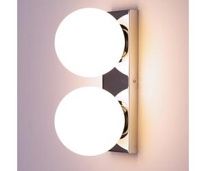 Alpinaluz Applique murale avec 2 boules en verre opaque Ø150 mm - Base rectangulaire métallique chromée - Style moderne décoratif - Culot E27 - Lumière double pour intérieur