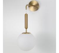 Alpinaluz Applique murale avec boule suspendue en verre blanc opaque Ø18 cm - Hauteur réglable - Structure en métal doré - Culot E27 - Design moderne et élégant pour chambre ou salon