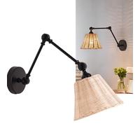 Alpinaluz Applique murale avec bras oscillant - Structure métallique noire et abat-jour conique en rotin naturel tissé à la main - Lampe rustique industrielle E27 pour chambre, salon, couloir