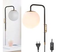 Alpinaluz Applique Murale avec Câble et Prise - Écran Sphérique Ø150 mm - Support en Acier Doré et Noir - Douille E27 pour Ampoules G45 ou C37 - Design Moderne pour Chambre, Salon ou Tête de Lit