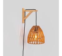 Alpinaluz Applique murale avec câble, prise et interrupteur - Base en équerre en bois naturel marron et abat-jour en corde tressée - Douille E27 pour chambre, salon ou salle à manger