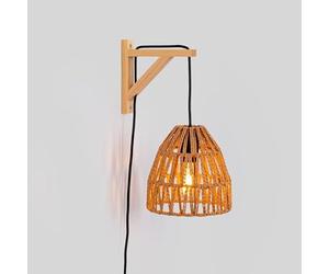 Alpinaluz Applique murale avec câble, prise et interrupteur - Base en équerre en bois naturel marron et abat-jour en corde tressée - Douille E27 pour chambre, salon ou salle à manger