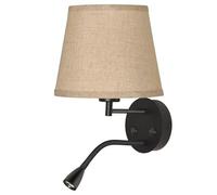 Alpinaluz Applique murale avec lumière de lecture LED 3 W et écran textile beige - Structure noire mate - Culot E27 - Double interrupteur pour chambre, tête de lit ou hôtel