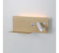 Alpinaluz Applique murale avec projecteur droit, éclairage LED de lecture et d'ambiance, 2700 K, USB-C et USB-A, support pour téléphone portable, acier avec surface en bois clair, double interrupteur