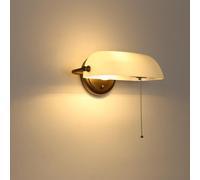 Alpinaluz Applique murale banquier E27 en verre blanc avec chaînette | Abat-jour orientable, finition métallique bronze et style classique pour lire, travailler ou se reposer.