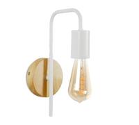Alpinaluz Applique murale blanche avec base en bois naturel - Lampe vintage industrielle de style nordique - Culot E27 - Lumière murale pour chambre, salon, couloir, tête de lit ou entrée