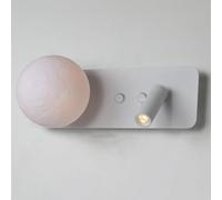 Alpinaluz Applique murale blanche avec boule 3D style lune et spot de lecture LED 3 W 2800 K - Double interrupteur, culot G9, design moderne en métal pour chambre et tête de lit