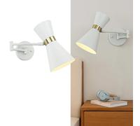 Alpinaluz Applique murale blanche avec bras articulé et abat-jour conique avec détail doré - Culot E27 - Lumière directionnelle pour lecture chambre, tête de lit ou cuisine - Style nordique moderne