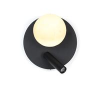 Alpinaluz Applique murale circulaire avec boule 3D en forme de lune en PLA et spot de lecture LED 3 W orientable lumière blanc chaud - Interrupteur à 3 positions, culot G9, métal noir