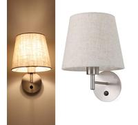 Alpinaluz Applique murale classique nickel satiné, lampe avec abat-jour en tissu beige clair et interrupteur avant, culot E27 pour chambre et tête de lit