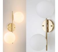 Alpinaluz Applique murale dorée avec 2 boules en verre opaque blanc, douille E27 pour ampoules G45, éclairage décoratif pour chambre, salon et couloir