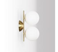 Alpinaluz Applique murale double - 2 ballons en verre opale Ø150 mm sur base incurvée en acier doré - 2 douilles E27 - Design élégant et décoratif pour chambre, salon ou couloir