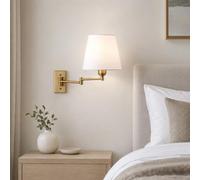 Alpinaluz Applique Murale E27 Dorée avec Interrupteur et Bras Articulé | Abat-jour textile blanc et double bras pliable pour tête de lit, chambre, salon, hôtel, bureau et coin lecture