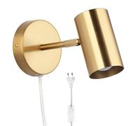 Alpinaluz Applique murale en acier doré avec abat-jour cylindrique orientable et câble transparent avec prise - Lumière de lecture avec culot E27 pour chambre, tête de lit ou salon