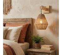 Alpinaluz Applique murale en bois avec abat-jour en corde de jute tissée à la main - Hauteur réglable, style bohème artisanal avec culot E27 pour chambre, salon ou couloir