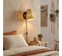 Alpinaluz Applique Murale en Mimbre et Yute avec Bras Pivotant, Lampe de Lecture Minimaliste pour Chambre, Escalier ou Restaurant, Socle Noir Métallique, Câble et Prise avec Interrupteur