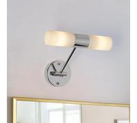 Alpinaluz Applique murale en verre opale et métal chromé 30 cm - Bras orientable horizontal et vertical, double lumière haut et bas, 2 x E14, IP44 pour salle de bain, miroir, couloir et chambre