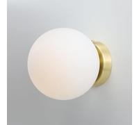 Alpinaluz Applique Murale et Plafonnier, Abat-jour Sphérique en Verre Opale 15 cm, Base en Acier, Culot E27, Style Minimaliste Moderne pour Intérieur (Or)