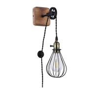 ALPINALUZ Applique murale FRUSTA vintage bois et métal avec cage et poulie, E27 noir, 40W, câble 241 cm