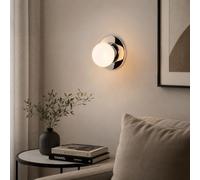 Alpinaluz Applique Murale G9 Chrome Brillant Globe en Verre Opale Ø12 cm | Base métallique effet miroir et boule en verre opale pour chambre, couloir, salon, entrée et tête de lit