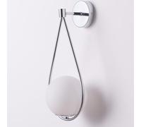 Alpinaluz Applique murale goutte - Abat-jour boule en verre opale blanc de 15 cm et base métallique en acier chromé brillant - Culot E27 - Design moderne pour salon, chambre et tête de lit