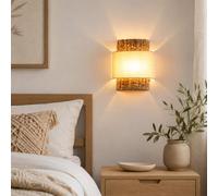 Alpinaluz Applique Murale Intérieure E27 Jonc de Mer Beige Boho Naturel | Abat-jour textile avec support transparent, lumière douce pour chambre, salon, salle à manger, couloir, entrée et hôtel