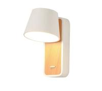 ALPINALUZ Applique Murale LED 6W MINOTTI - Aluminium Blanc Mat & Base Bois, Spot Orientable 350° avec Interrupteur