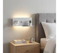 Alpinaluz Applique Murale LED Blanche avec USB-C et USB-A, Lampe de Chevet 7W + Spot Lecture 3W 2700K, Interrupteurs Indépendants, Étagère Métal, Style Moderne Minimaliste Industriel Vintage Chambre