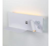 Alpinaluz Applique murale LED blanche - Lumière d'ambiance et spot de lecture orientable 2700 K - Charge USB-C + USB-A - Tablette métallique - Interrupteurs indépendants - Spot droit