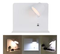 Alpinaluz Applique murale LED orientable 6 W avec tonalité de couleur réglable (3000K/4000K/6000K), CRI> 90, interrupteur, port de charge USB type C et A, support en aluminium blanc 28 cm