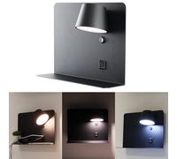 Alpinaluz Applique Murale LED Orientable 6W avec CCT 3000K/4000K/6000K, Ports USB et USB-C, Structure en Acier Laqué et Spot en Aluminium, Éclairage Intérieur IP20 (Noir - Droite)