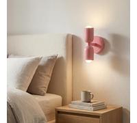 Applique Murale TWIN Rose Double Éclairage Haut et Bas Base Rose Métal 2 Douilles E27