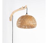 Alpinaluz Applique Murale OSAKA avec Câble, Interrupteur et Prise - Support en Bois Naturel et Abat-jour en Osier Double Couche Ø28 cm, Lampe Boho avec Douille E27
