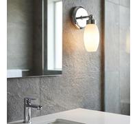 Alpinaluz applique murale pour salle de bain avec douille E14, base métallique chromée et abat-jour en verre blanc mat, design vintage élégant, protection IP44, lumière douce homogène