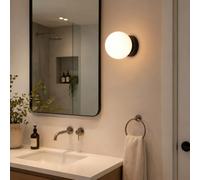 Alpinaluz Applique Murale Salle de Bain IP44 E27 G45 Verre Opale Noir Mat | Globe soufflé Ø15 cm, vissage sûr et pose mur/plafond pour salle de bain, couloir, porche et terrasse couverte