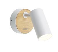 Alpinaluz Applique murale - Style nordique et industriel rétro blanc avec façade en bois naturel, interrupteur intégré et spot GU10 LED orientable