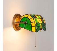 Alpinaluz Applique murale style Tiffany libellule verte en verre mosaïque, applique vintage rétro orientable avec interrupteur à chaîne, support en laiton et culot E27 pour salon, chambre